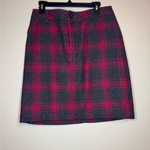 Eddie Bauer Wool Blend Plaid Mini Skirt Size 6 Red Gray